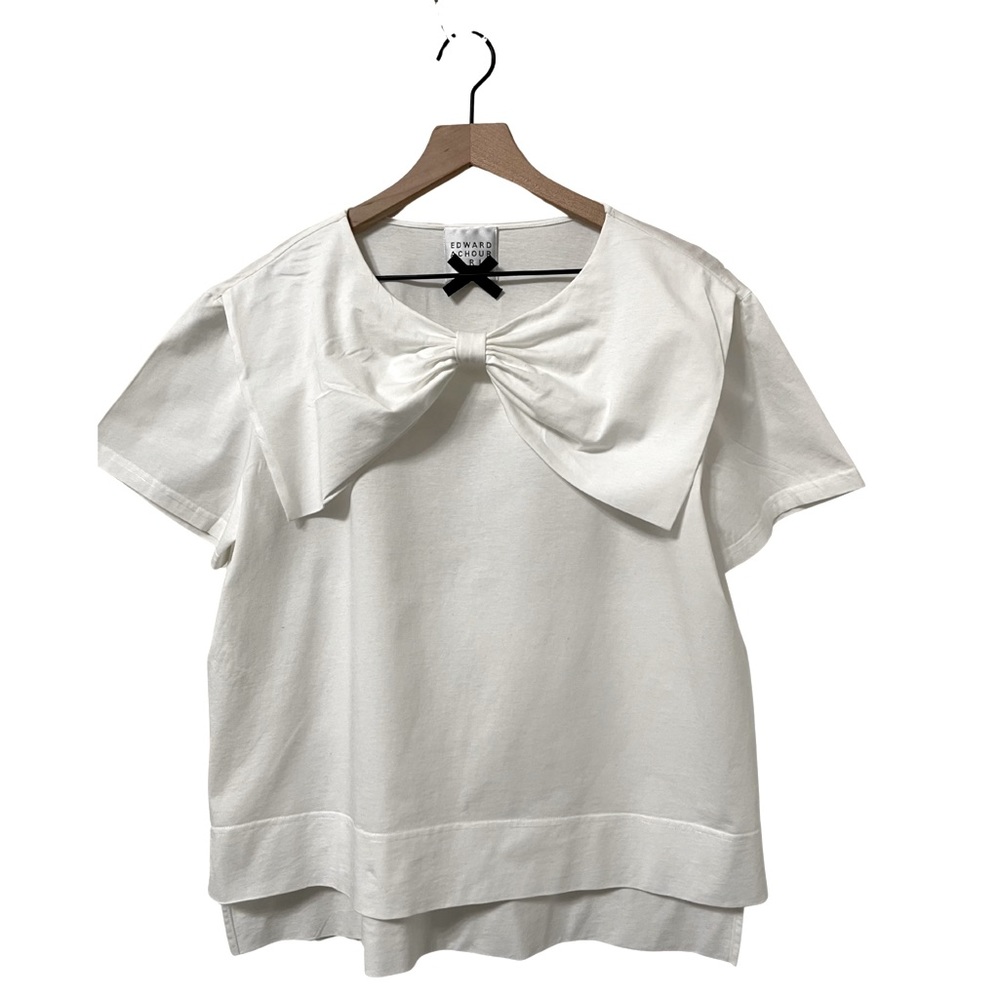 Edward Achour Paris Bow Sailor Style White High-Low Blouse Size 38 (Medium) - Picture 1 of 8